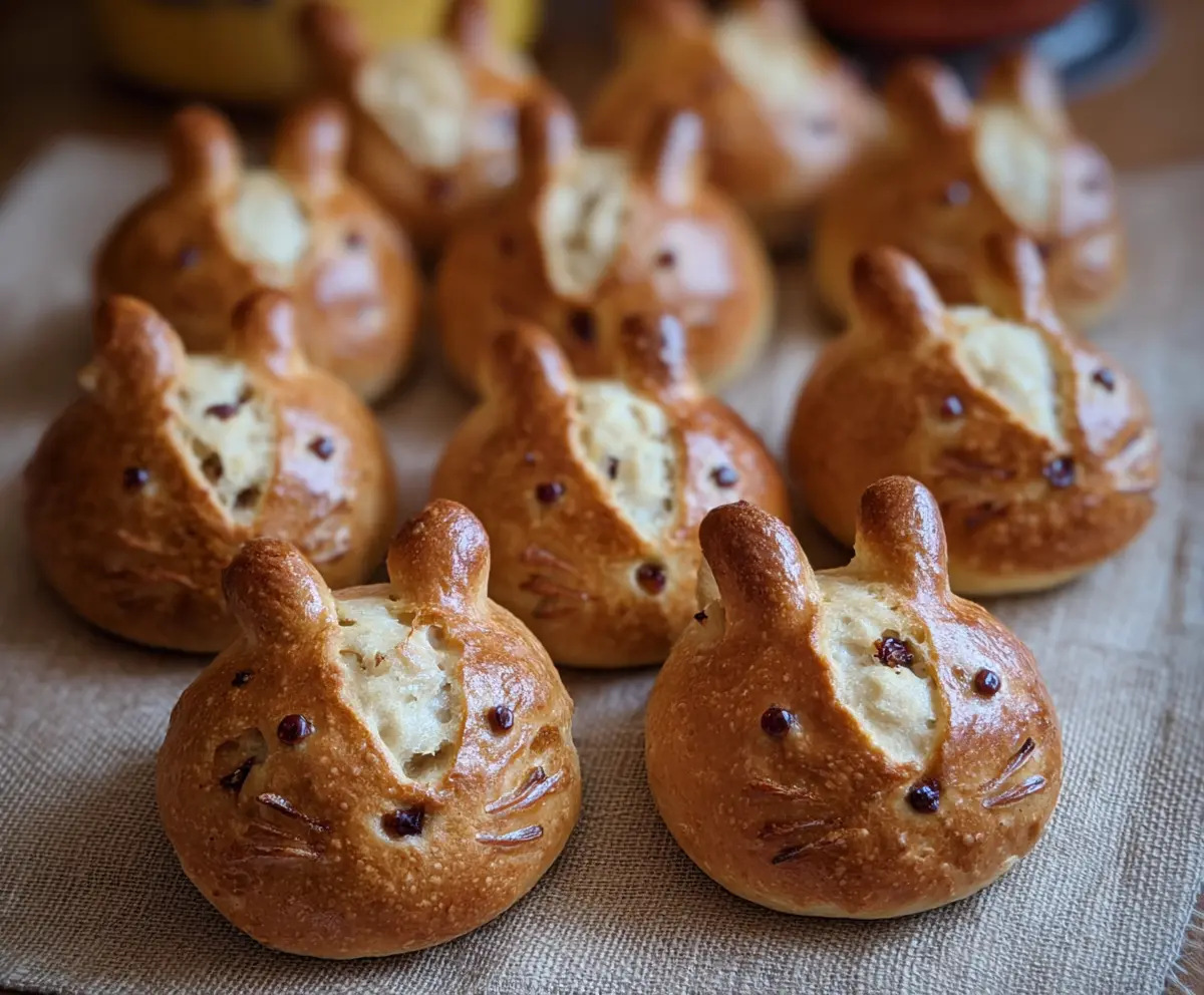 Decorative Hot Cross Bunny Rolls with sweet icing and colorful sprinkles, perfect for Easter celebrations.