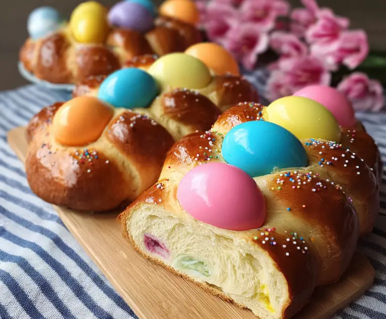 Italian Easter Bread With Colorful Eggs