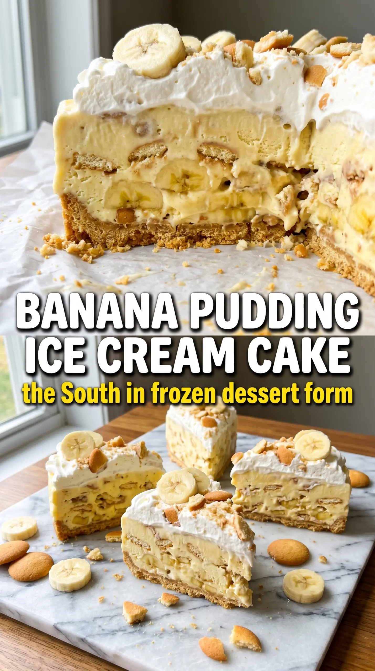 Slice of ice cream cake on a plate