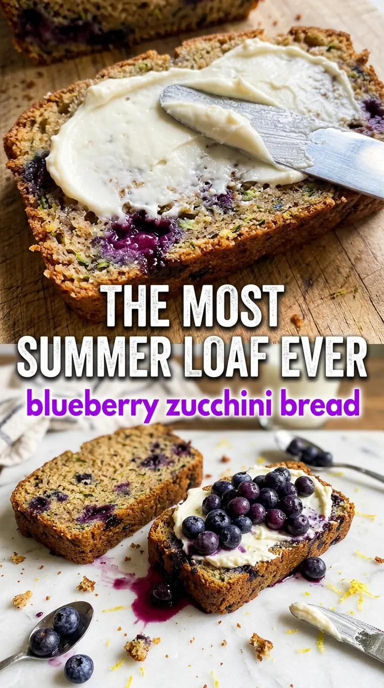 Blueberry Zucchini Bread with burst blueberries, lemony crumb