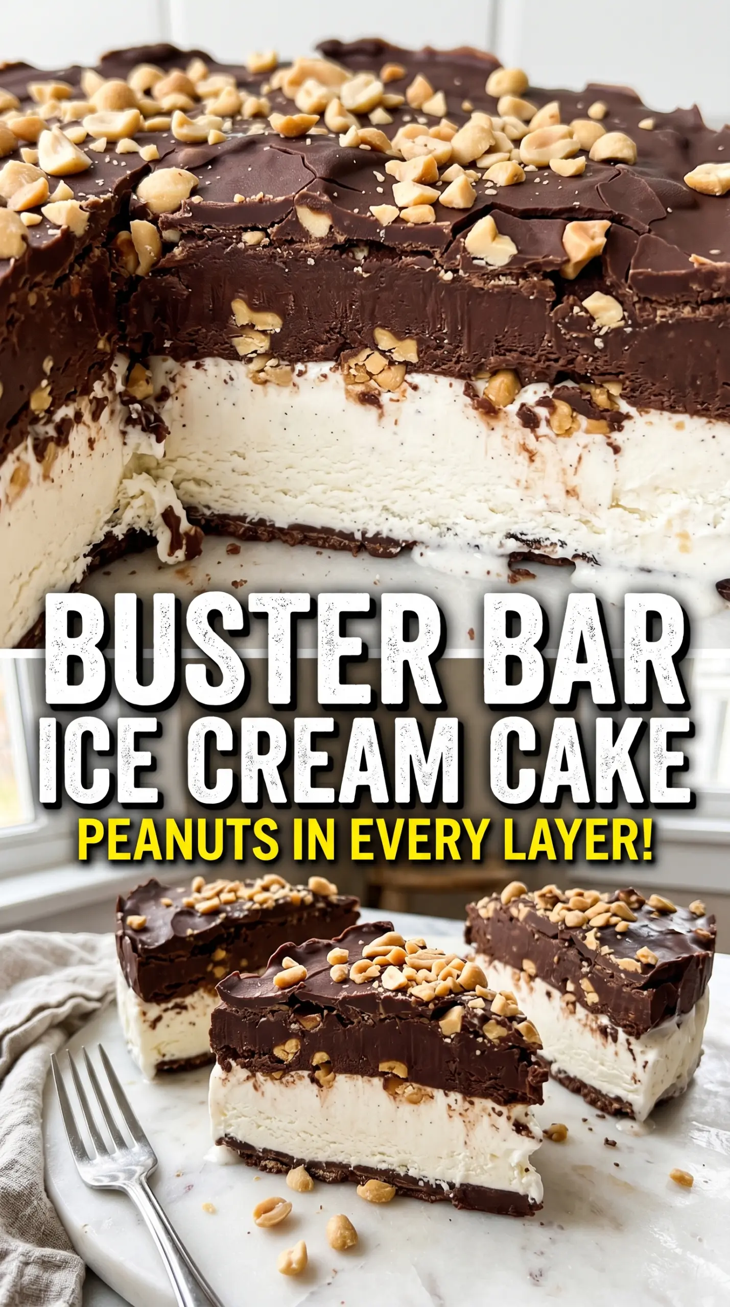 Buster Bar Ice Cream Cake, creamy chocolate peanut dessert