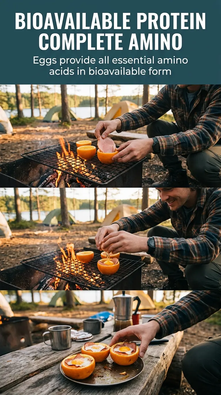 Ham cup holding baked eggs cooking