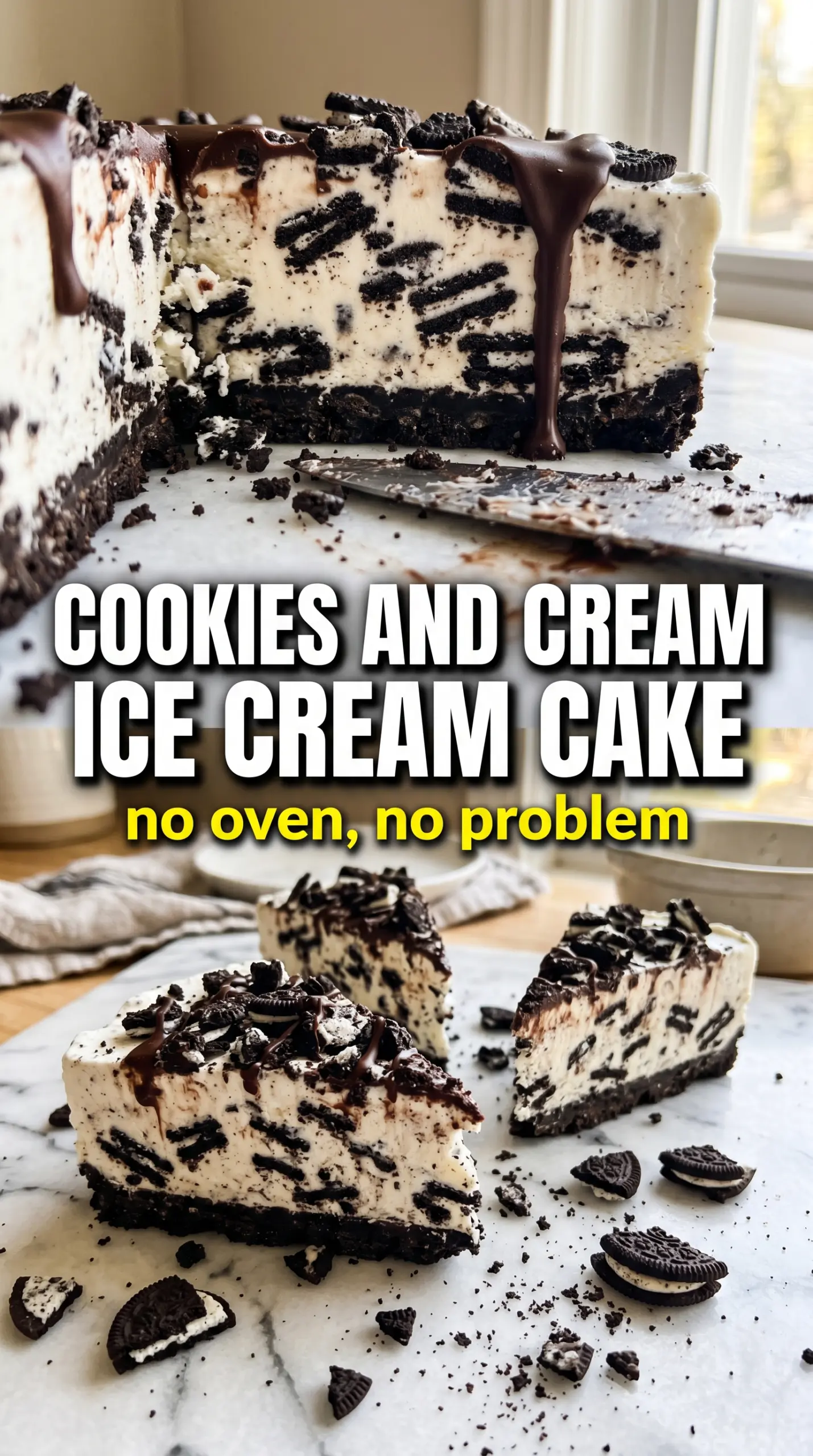 Slice of ice cream cake on a plate