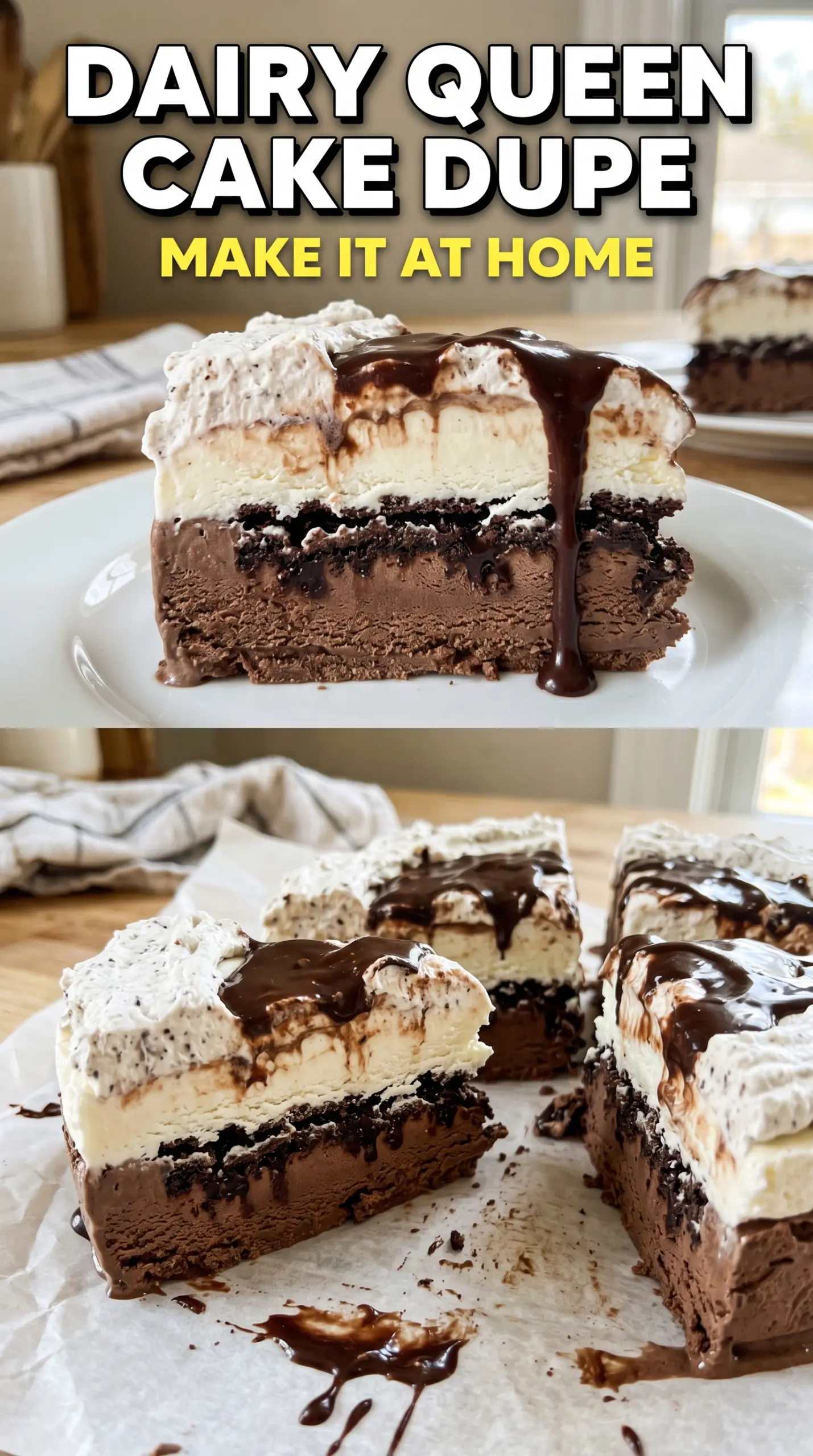 Slice of ice cream cake on a plate
