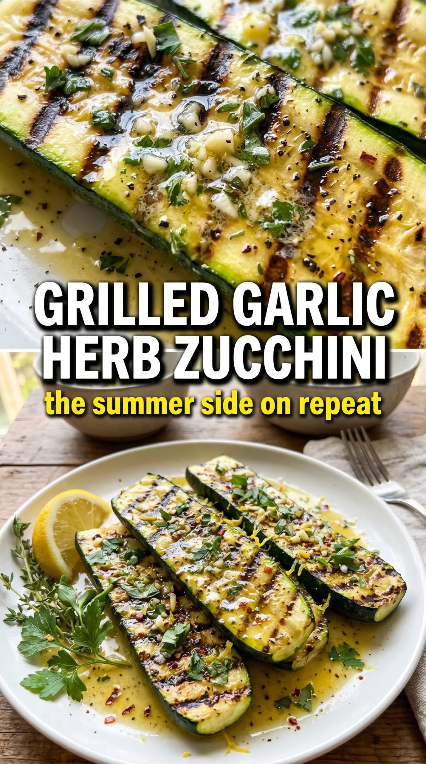 Grilled Garlic Herb Zucchini caramelized herb crust charred