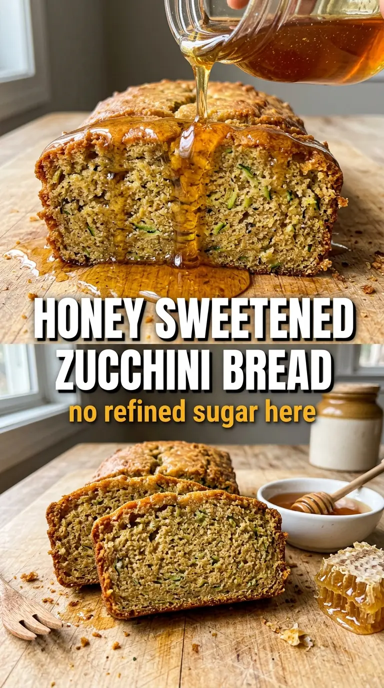 Honey zucchini bread with honey glaze, tender crumb, moist loaf