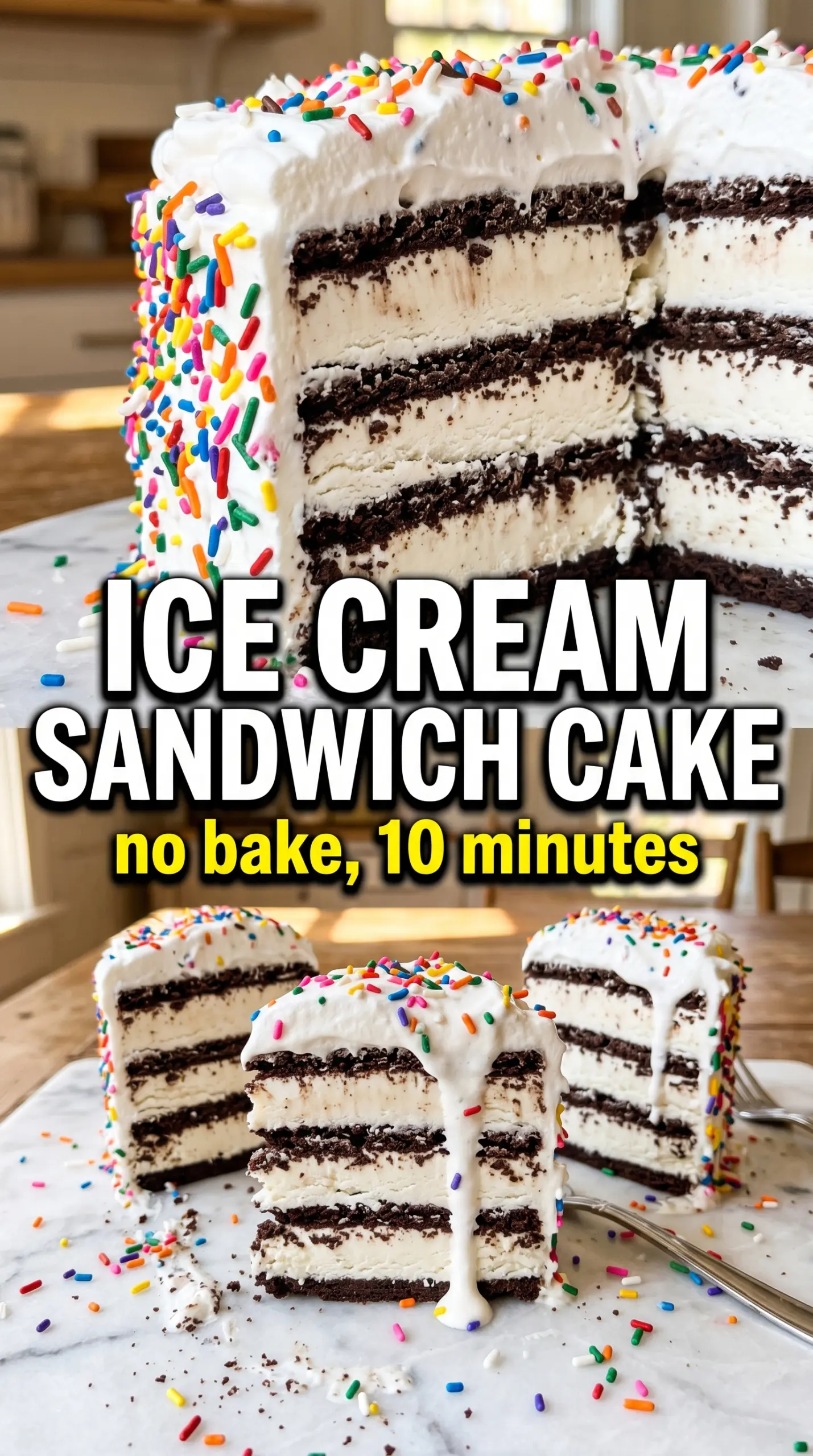Slice of ice cream cake on a plate