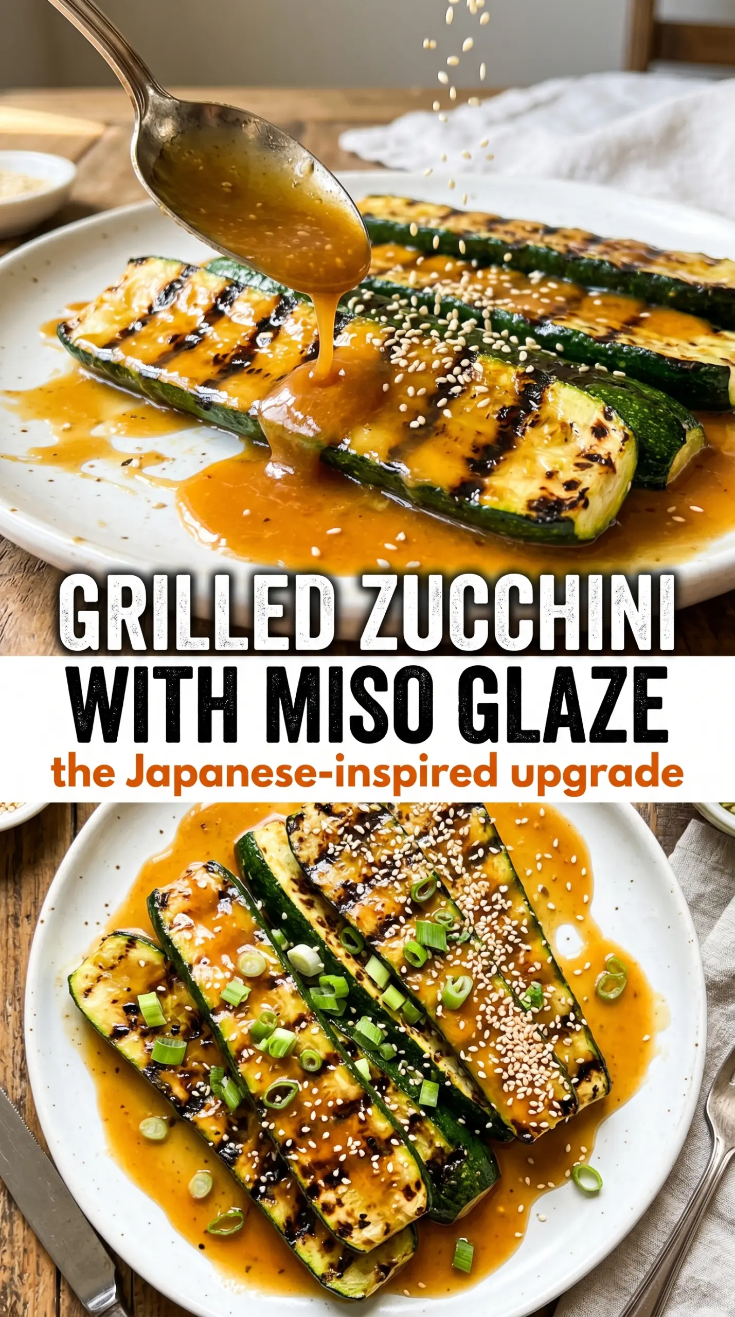 Grilled zucchini with miso glaze, caramelized and savory