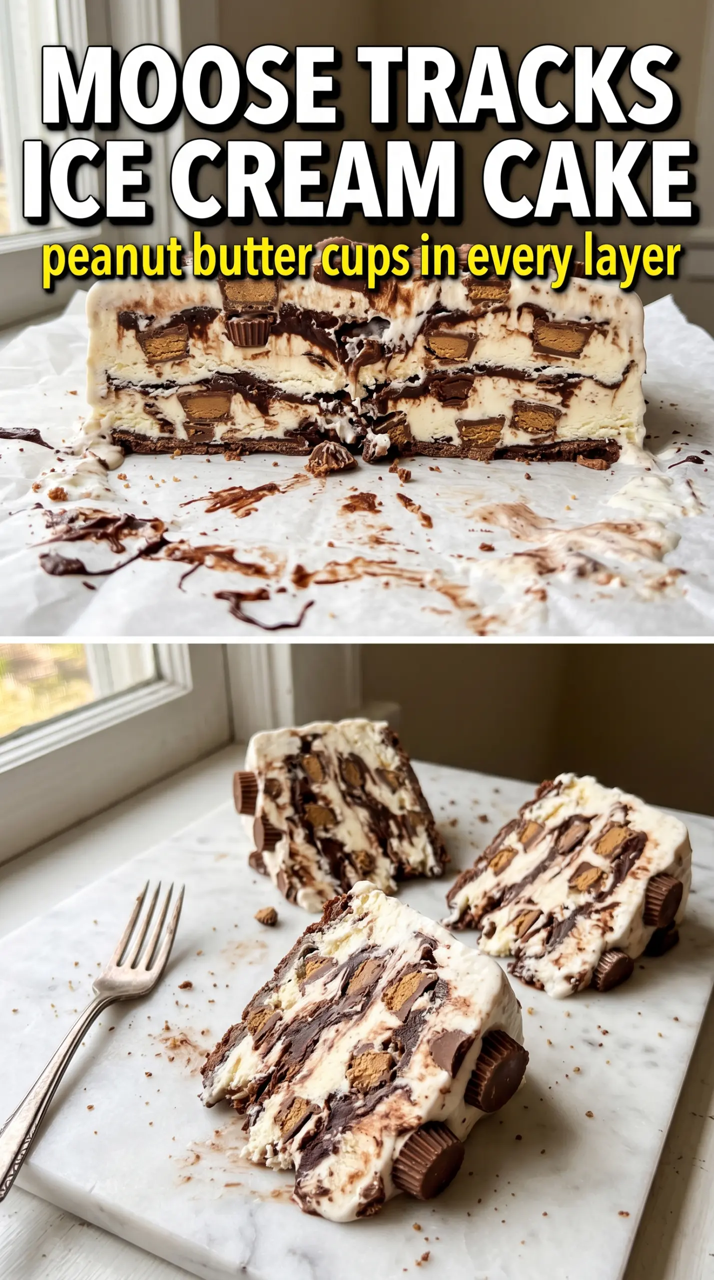 Slice of ice cream cake on a plate