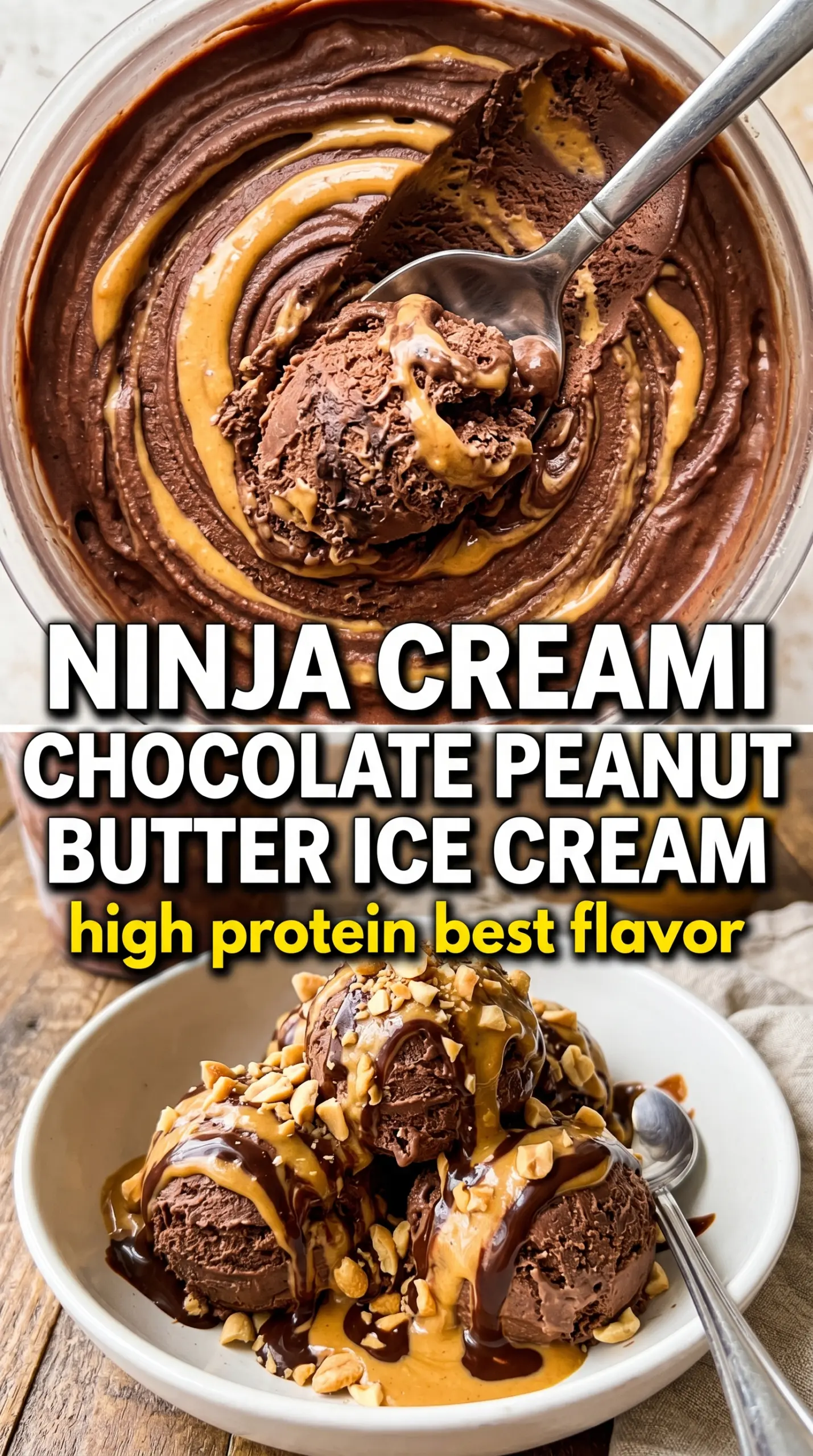 Ninja Creami Chocolate Peanut Butter Ice Cream rich swirls creamy chocolate
