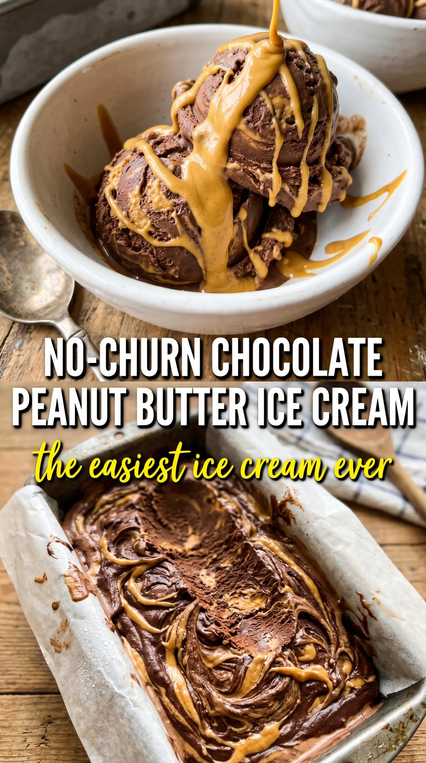 No-Churn Chocolate Peanut Butter Ice Cream fudgy peanut butter swirls