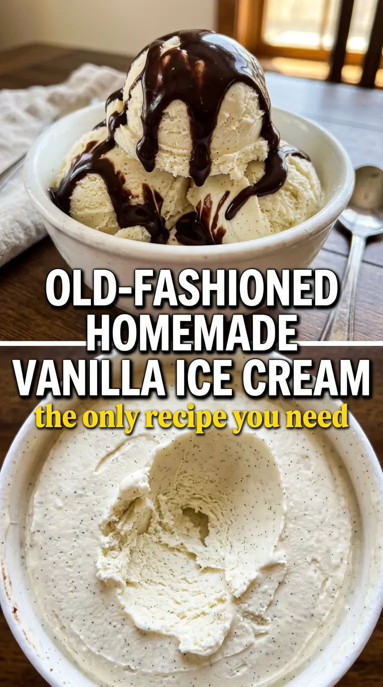 Old-Fashioned Homemade Vanilla Ice Cream, creamy custard, vanilla bean specks