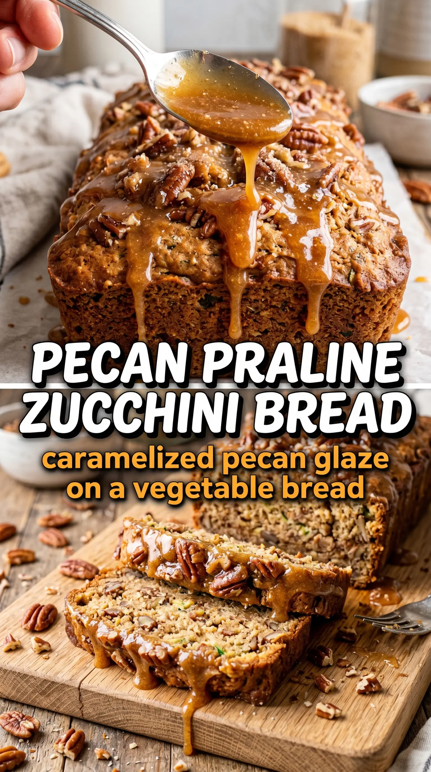 Pecan Praline Zucchini Bread sticky crunchy