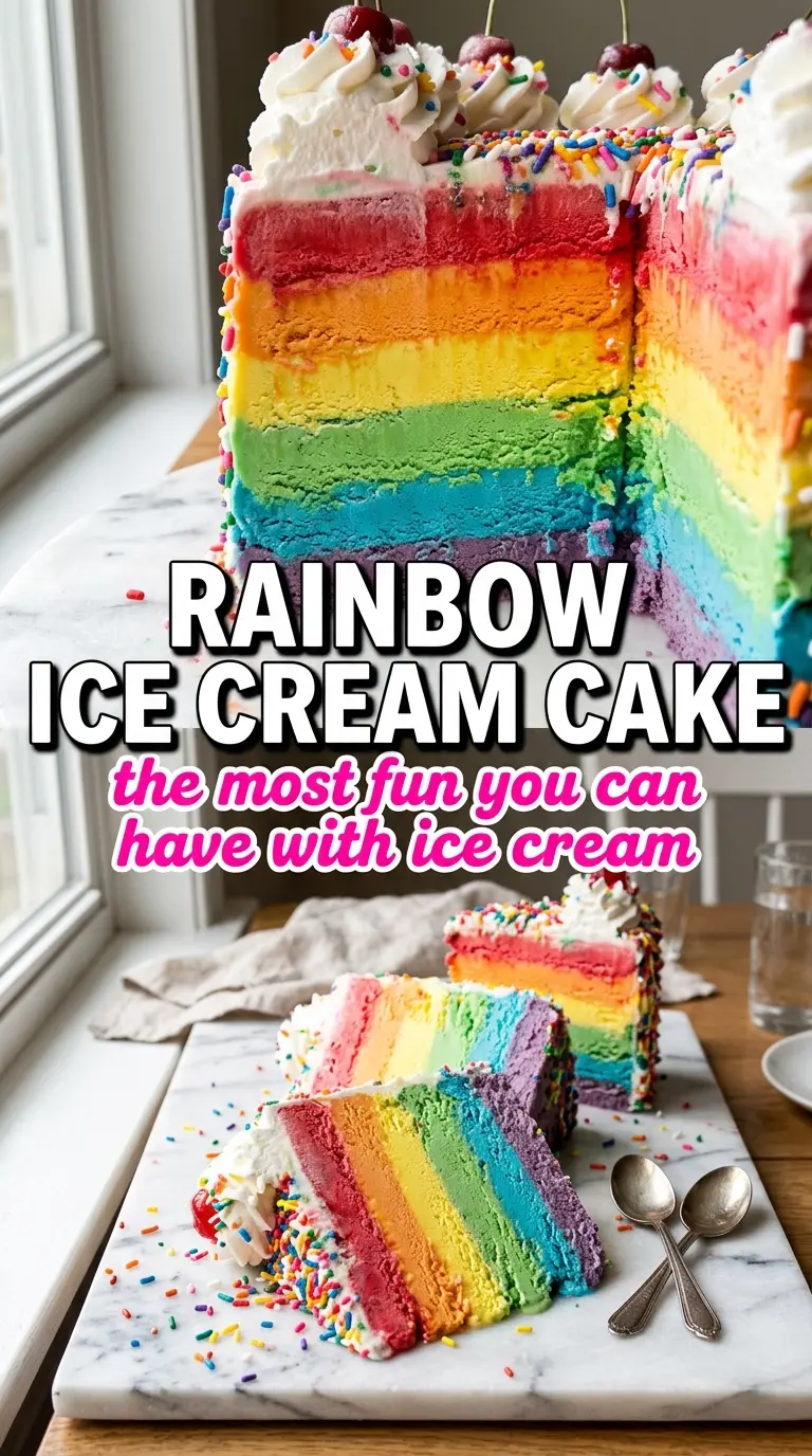 Rainbow Ice Cream Cake colorful sherbet layers
