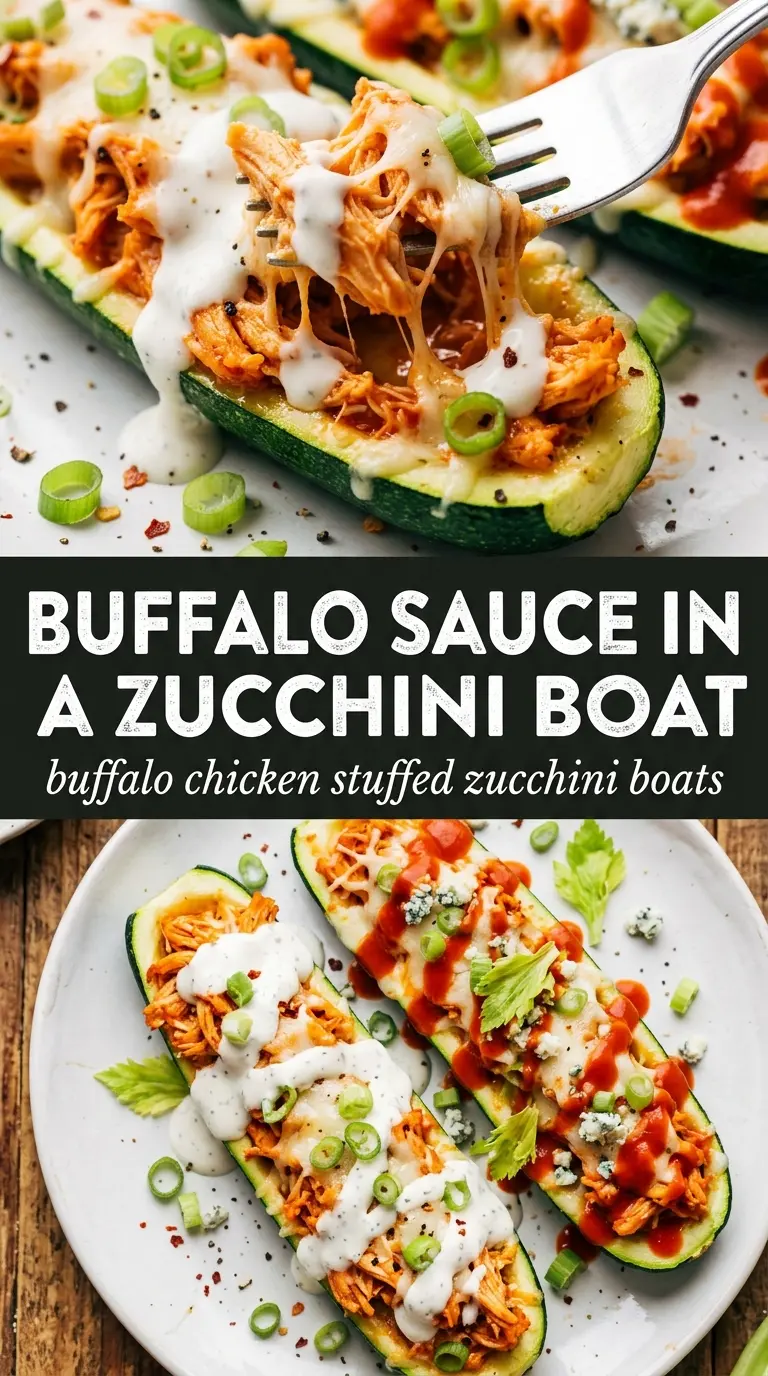 Buffalo Chicken Stuffed Zucchini Boats creamy spicy cheesy