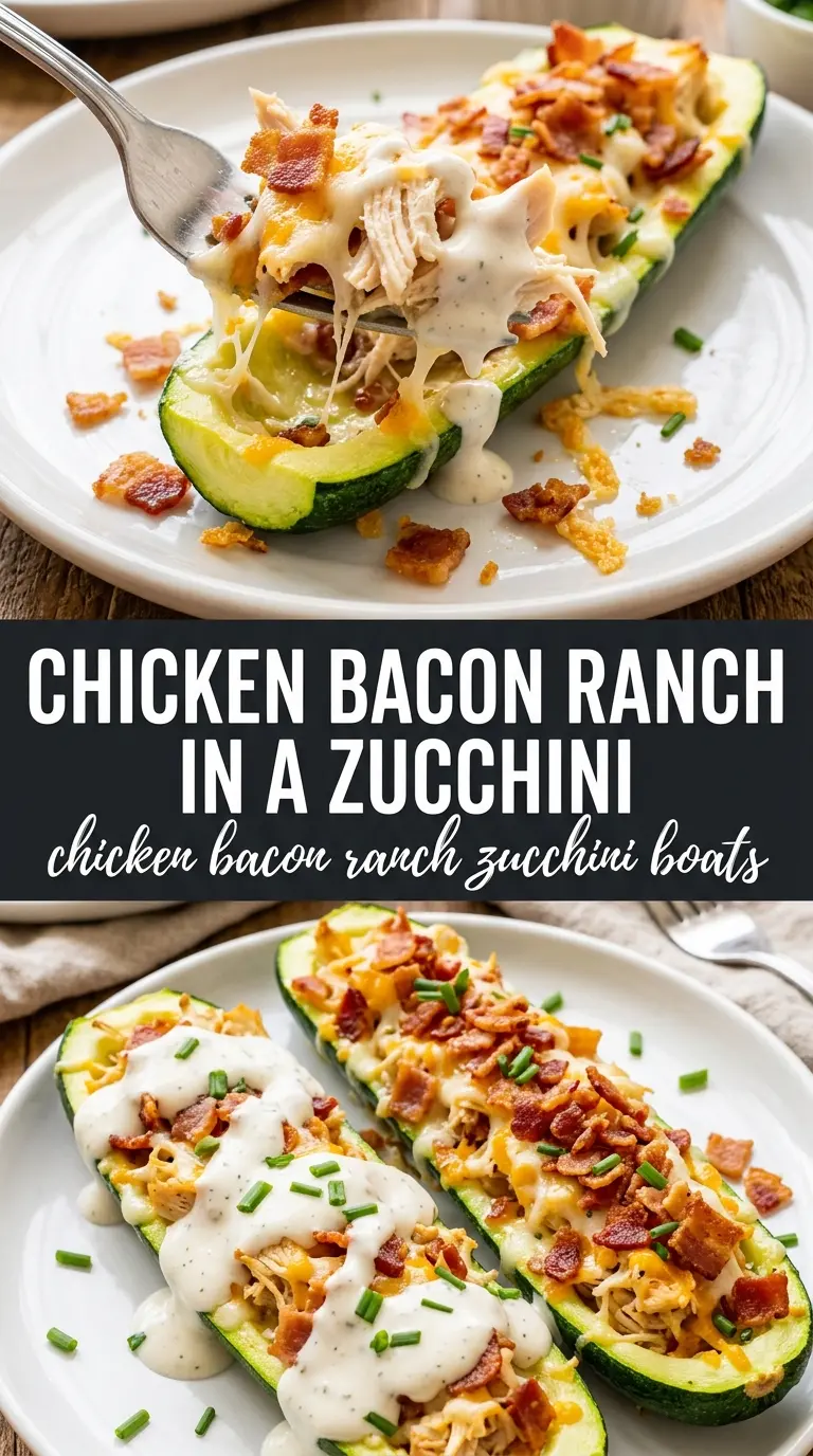 Chicken Bacon Ranch Zucchini Boats creamy cheesy bacon