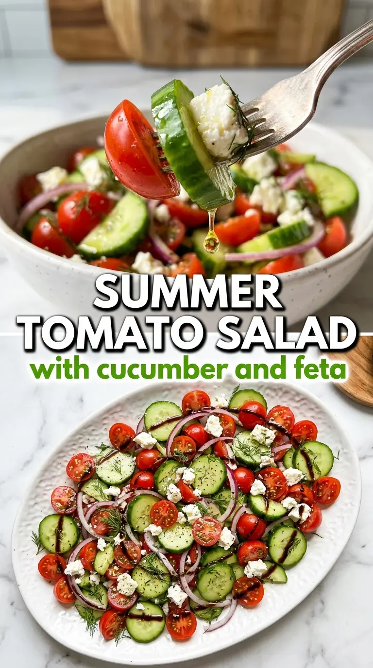 Cucumber tomato salad crisp juicy herb vinaigrette