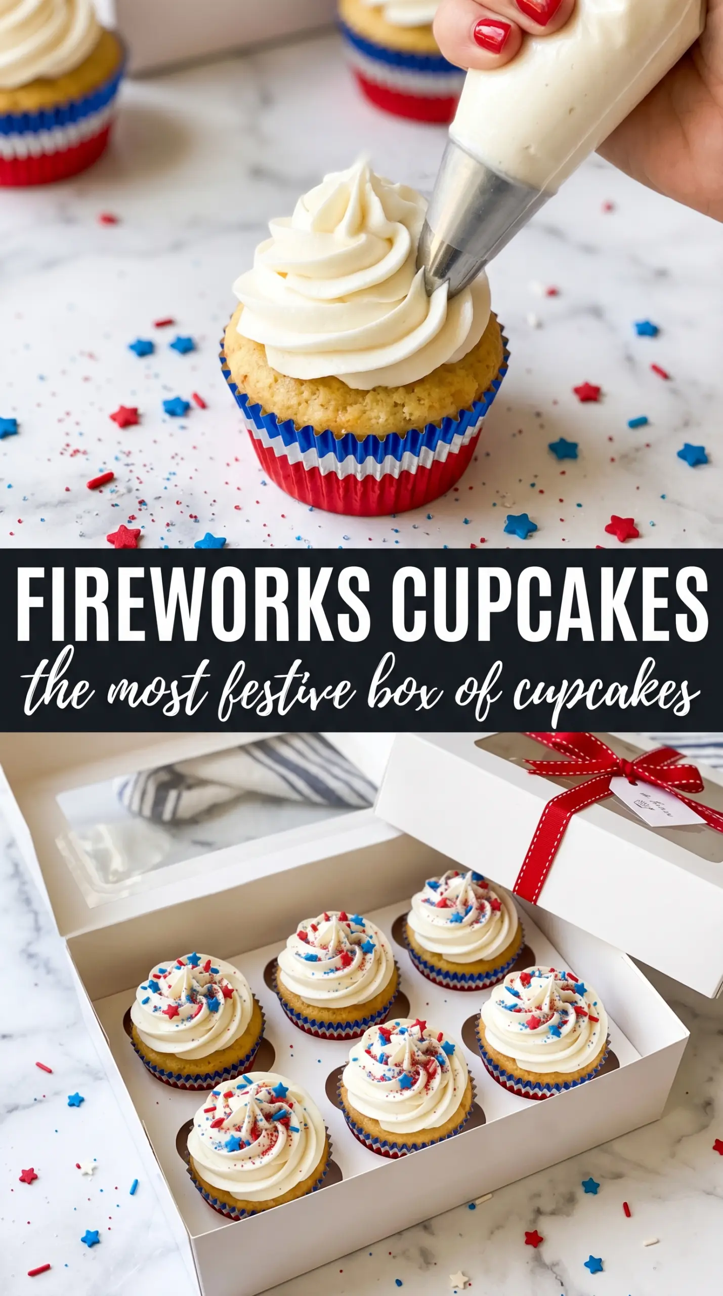 Fireworks cupcakes patriotic sprinkles buttercream