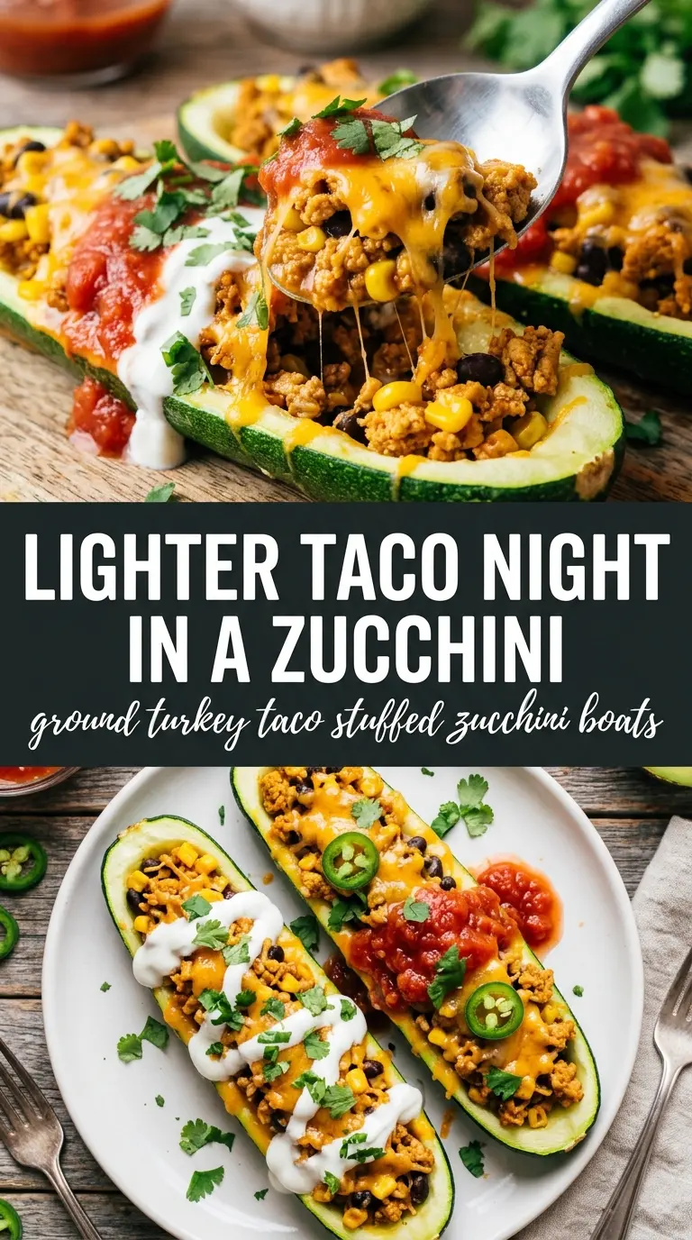 Ground Turkey Taco Stuffed Zucchini Boats taco-seasoned cheesy