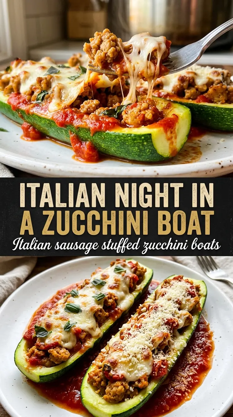 Italian Sausage Stuffed Zucchini Boats savory golden