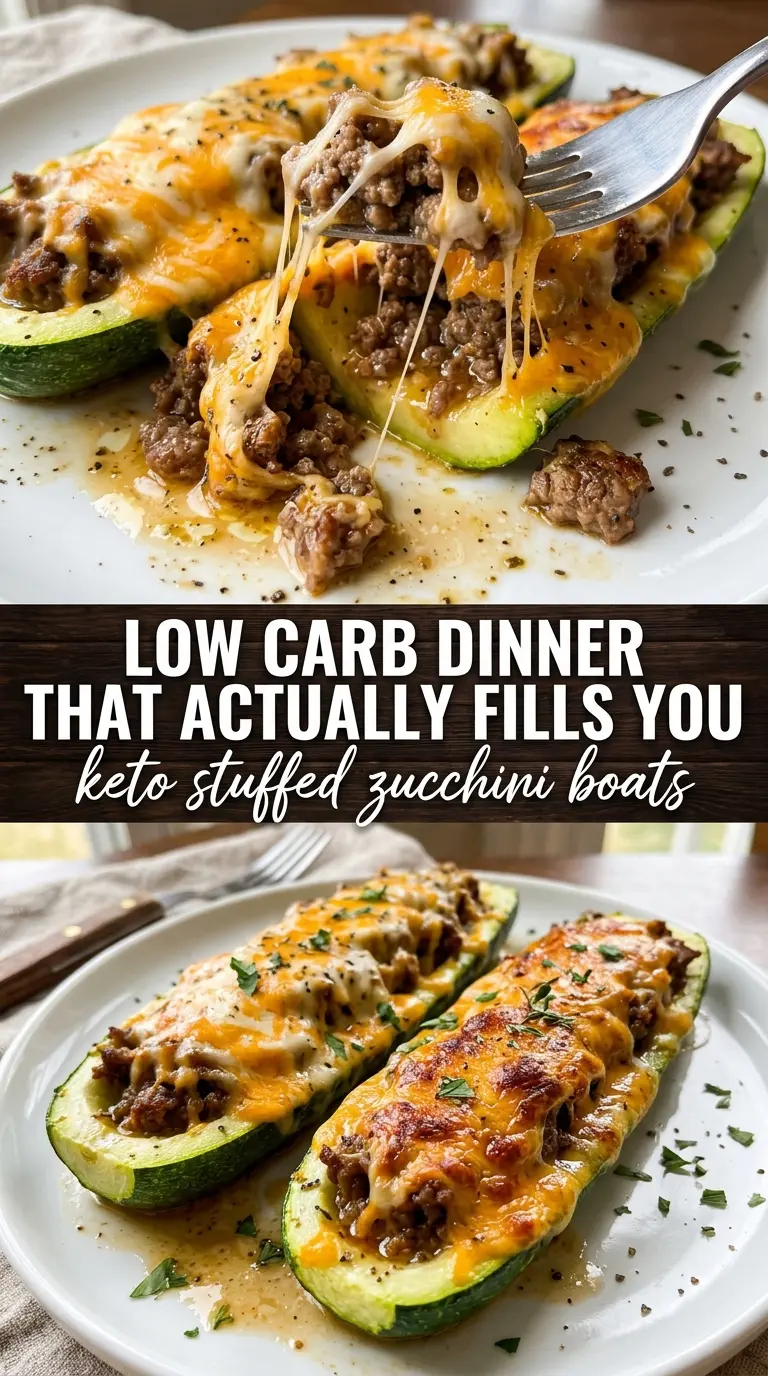 Keto Stuffed Zucchini Boats cheesy savory golden