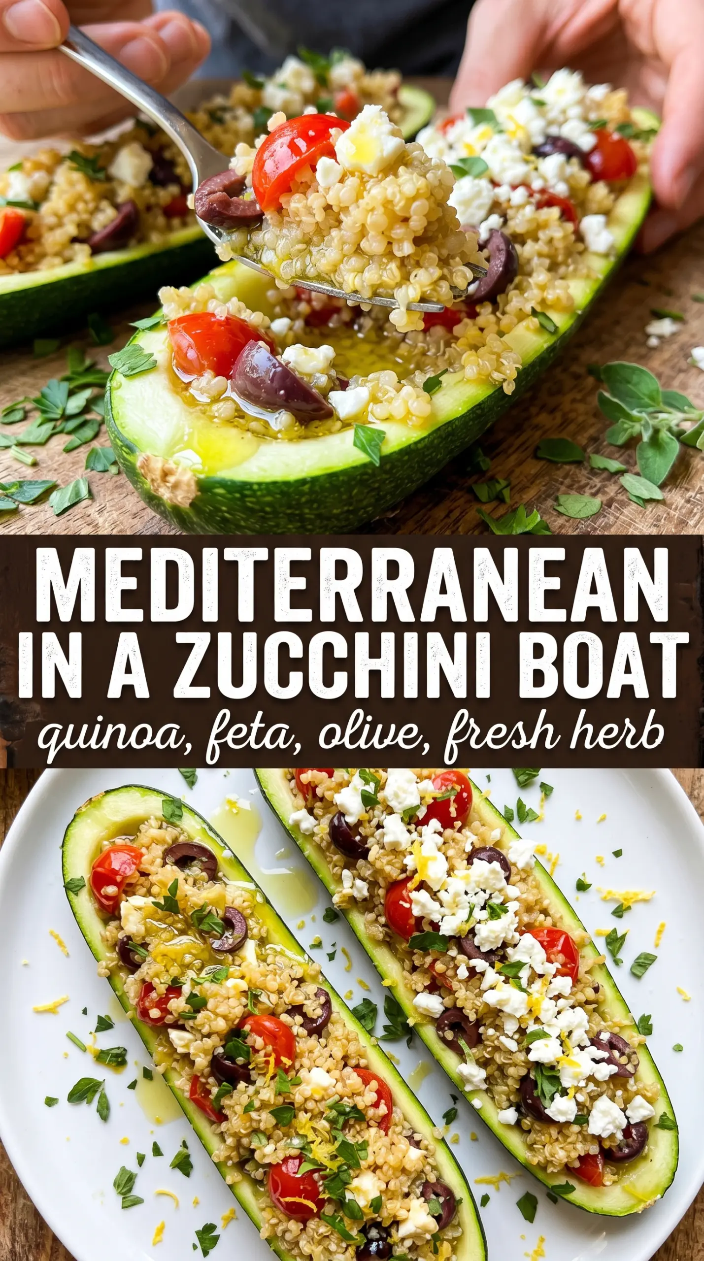 Mediterranean stuffed zucchini boats quinoa feta olives fresh