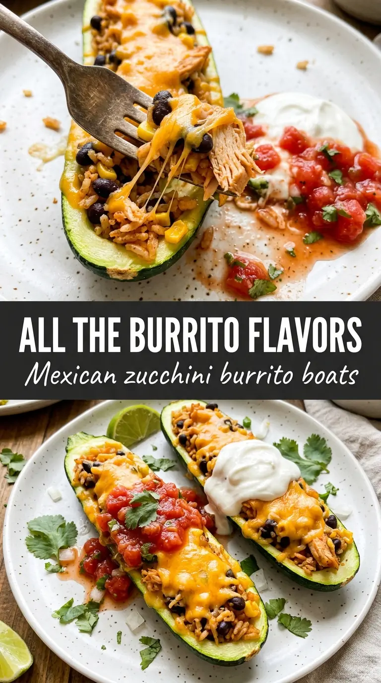 Mexican Zucchini Burrito Boats stuffed, cheesy, Tex-Mex