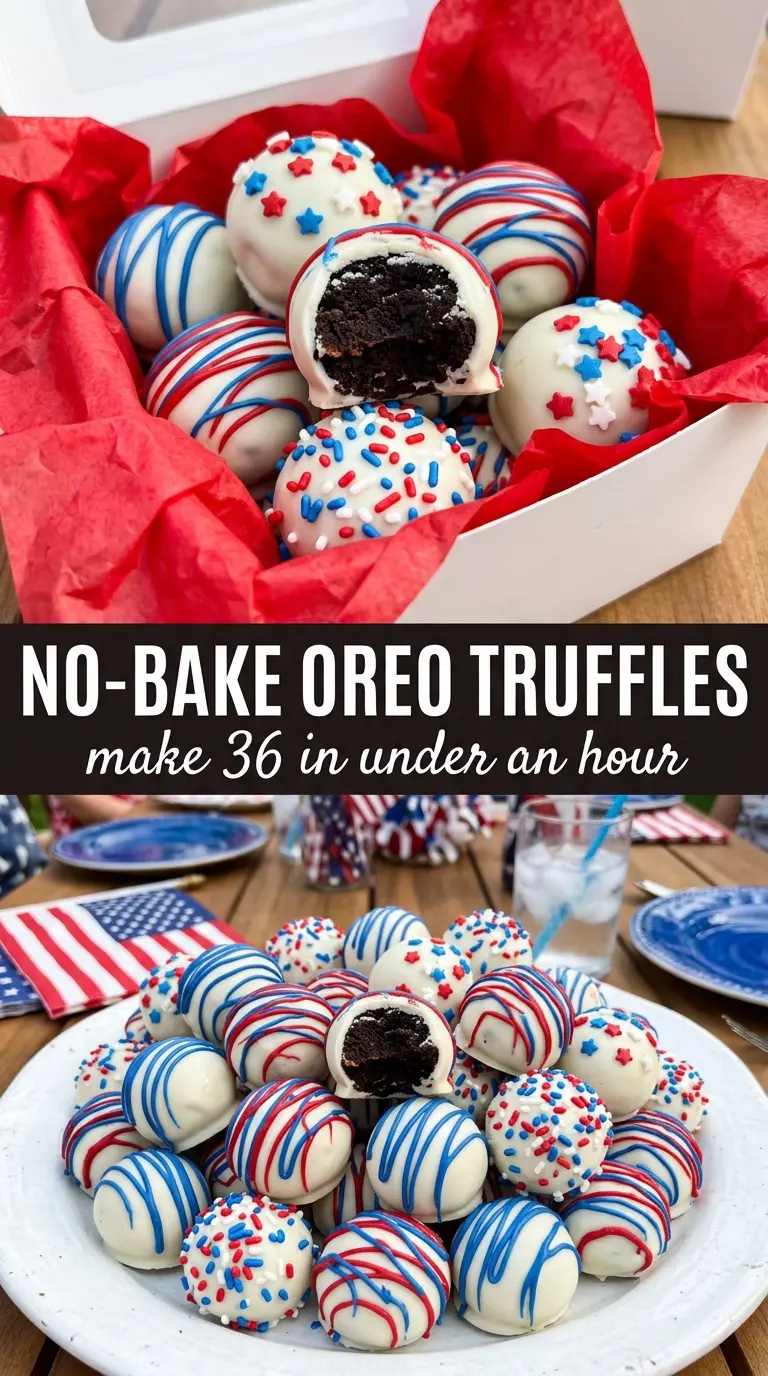 Patriotic Oreo Balls red white blue drizzle star sprinkles