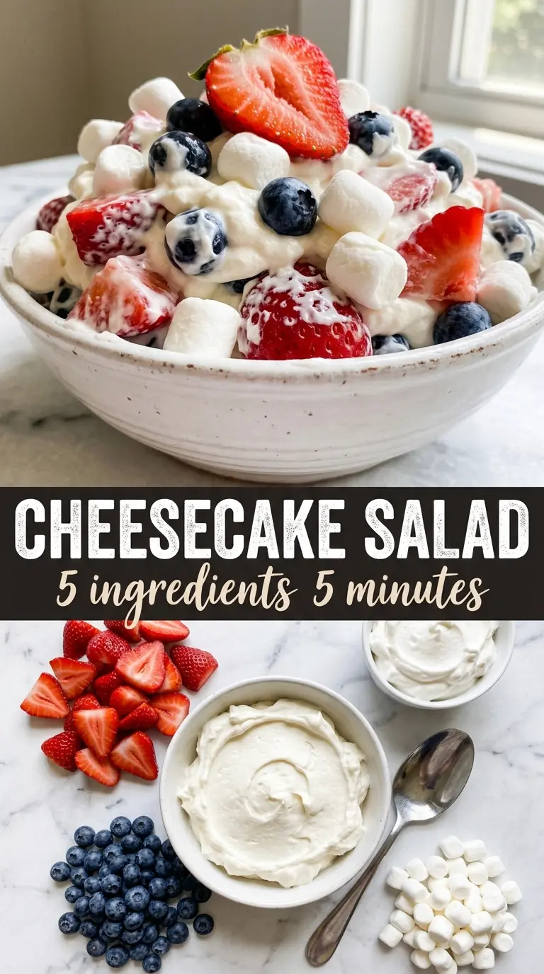 Red, White and Blue Cheesecake Salad creamy berries fluffy