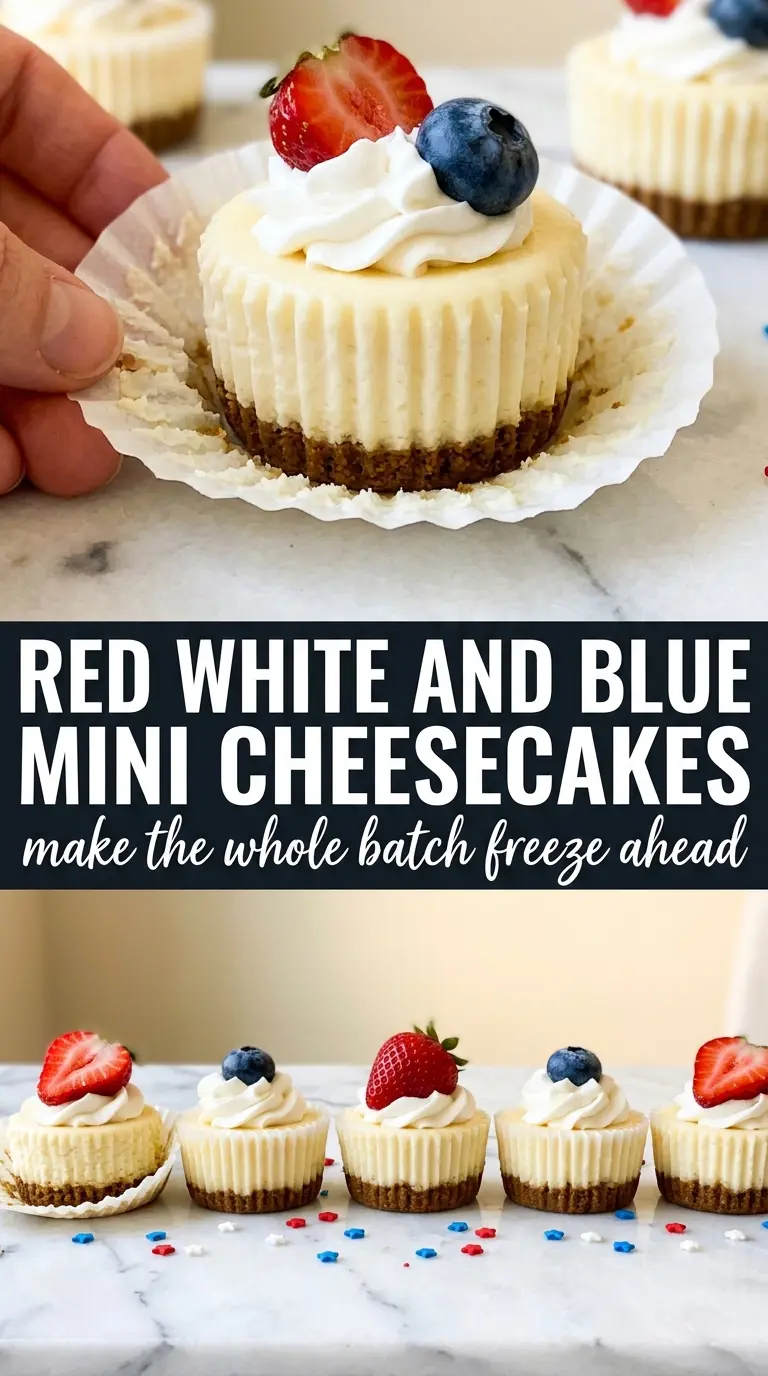 Red, White and Blue Mini Cheesecakes creamy berry-topped