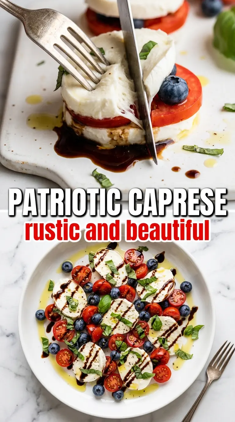 Red, White & Blue Caprese Salad wreath-style fresh, festive, colorful