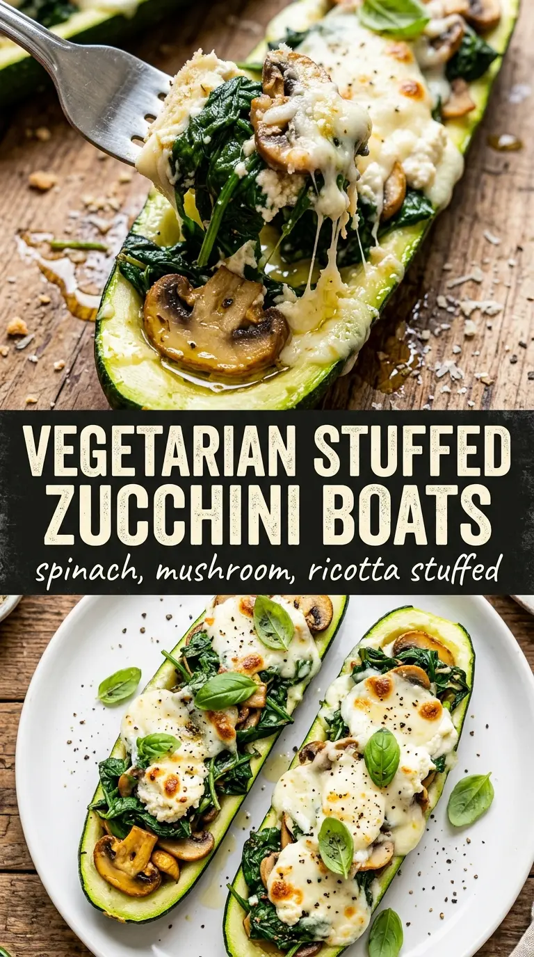 Spinach mushroom ricotta stuffed zucchini boats creamy savory golden
