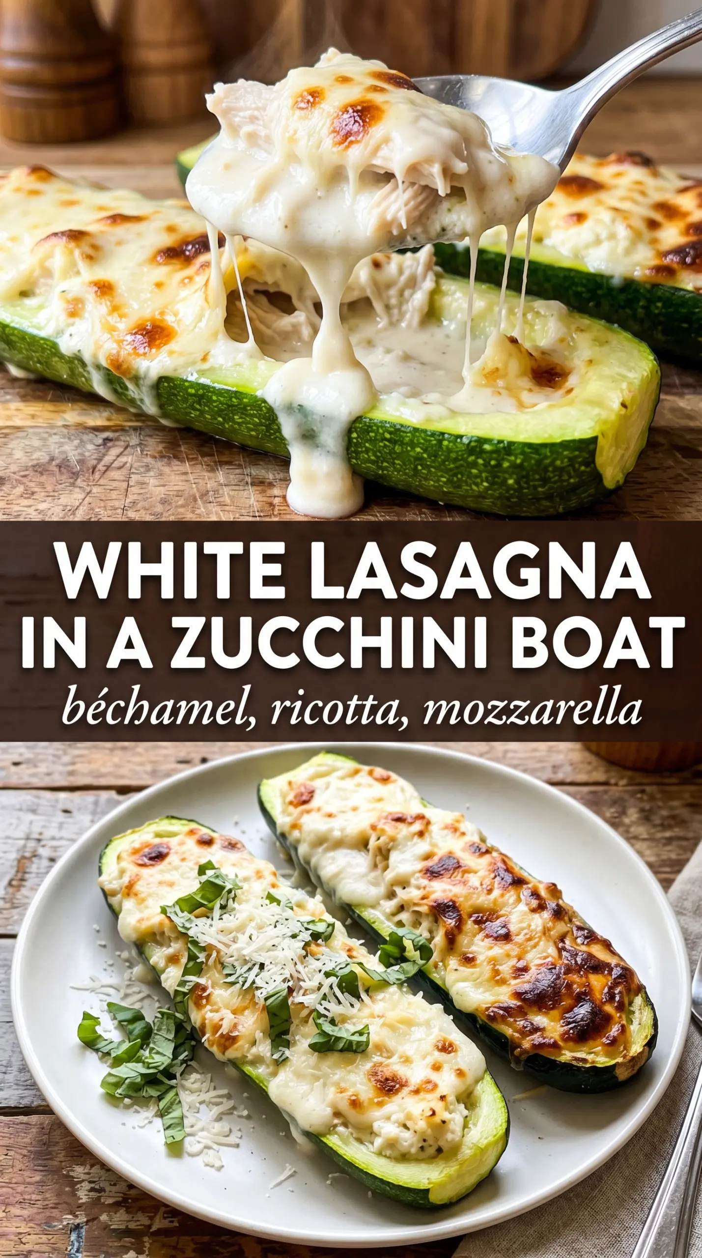 White Lasagna Zucchini Boats creamy cheesy low carb