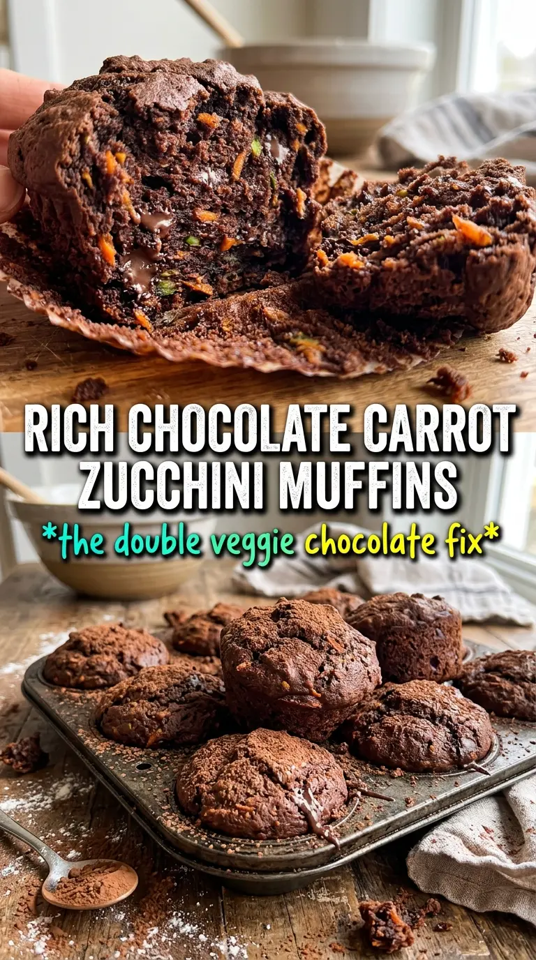 Chocolate Zucchini Carrot Muffins fudgy veggie muffins