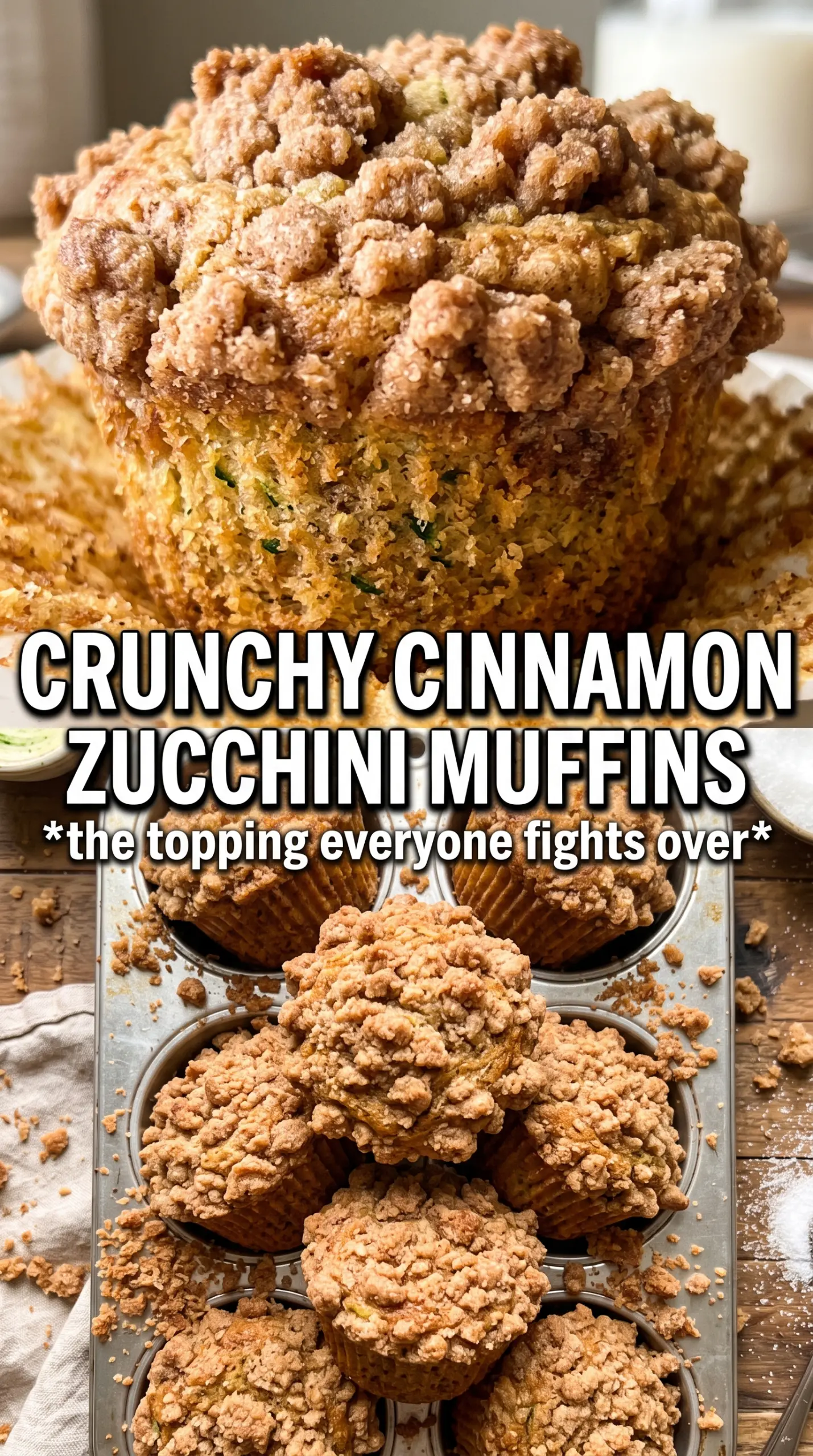 Cinnamon Zucchini Crumb Muffins, bakery-style, streusel-topped