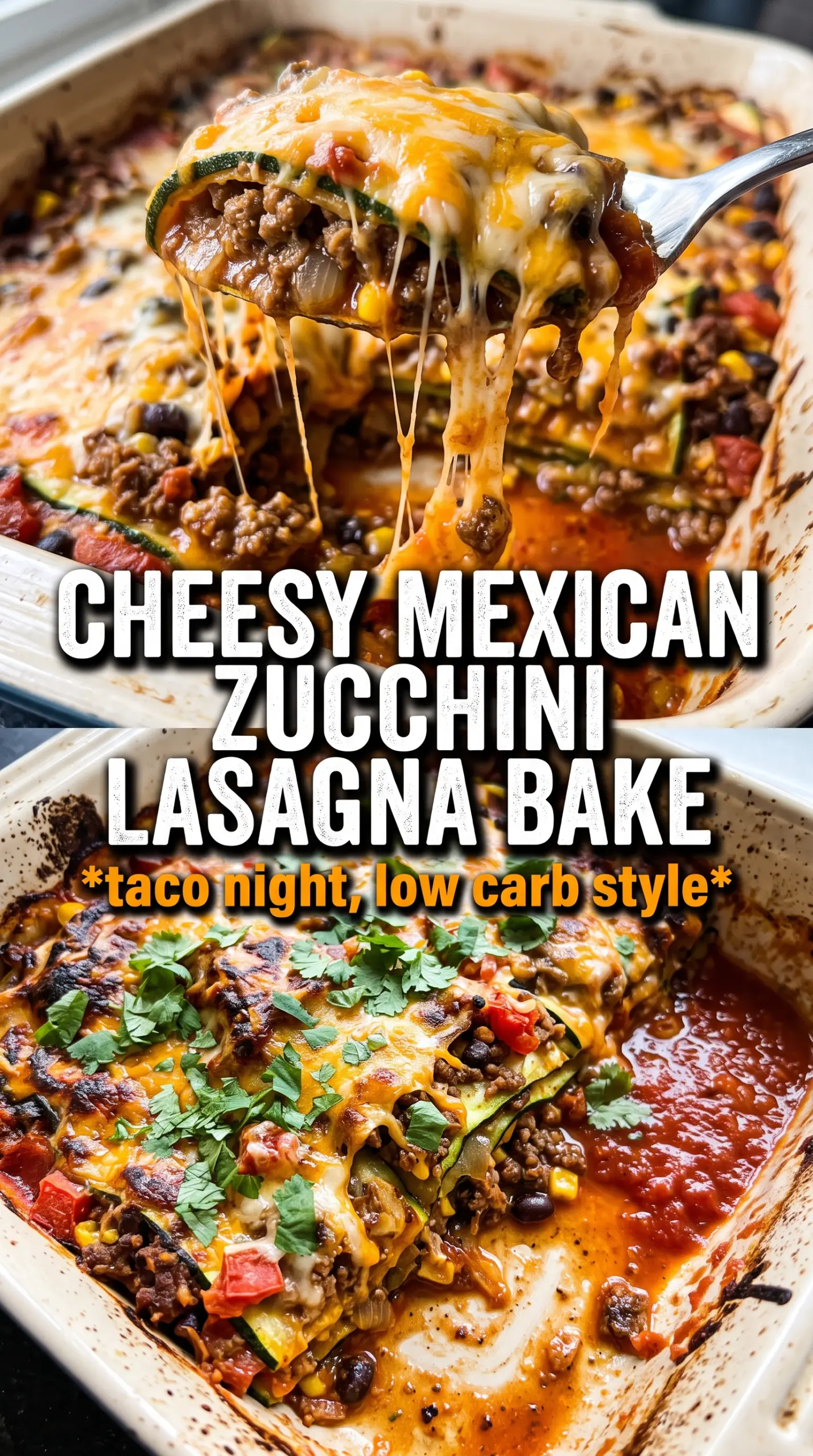 Low-Carb Mexican Zucchini Lasagna layered Tex-Mex cheesy