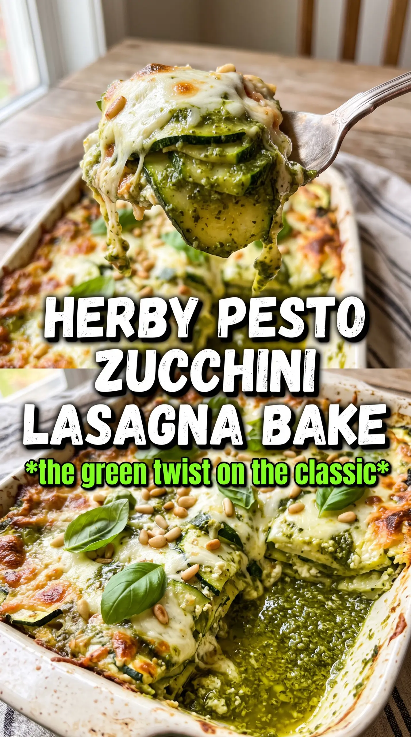 Pesto Zucchini Lasagna vibrant green layered