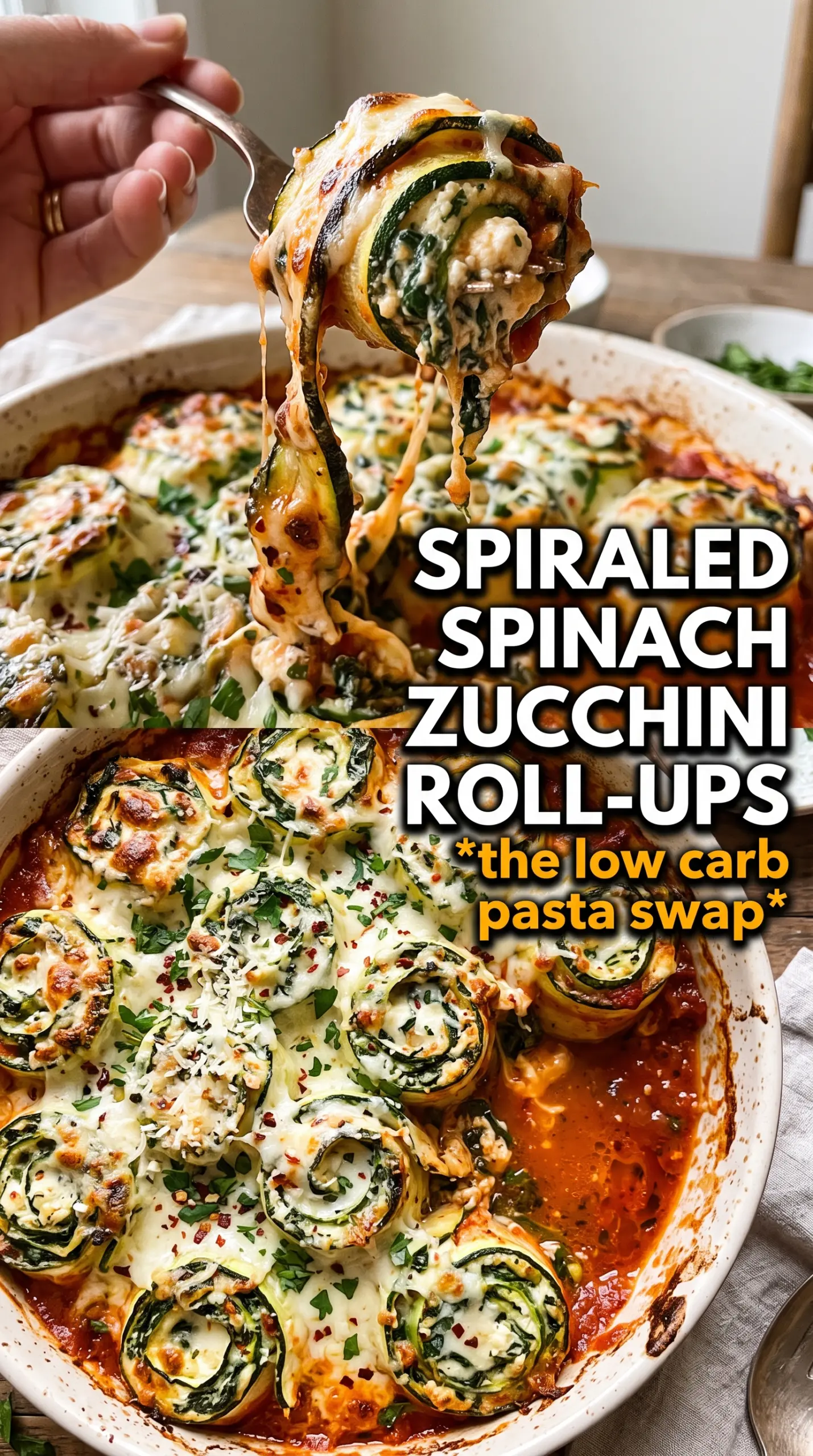 Zucchini lasagna roll-ups spinach cheese, creamy baked vegetarian