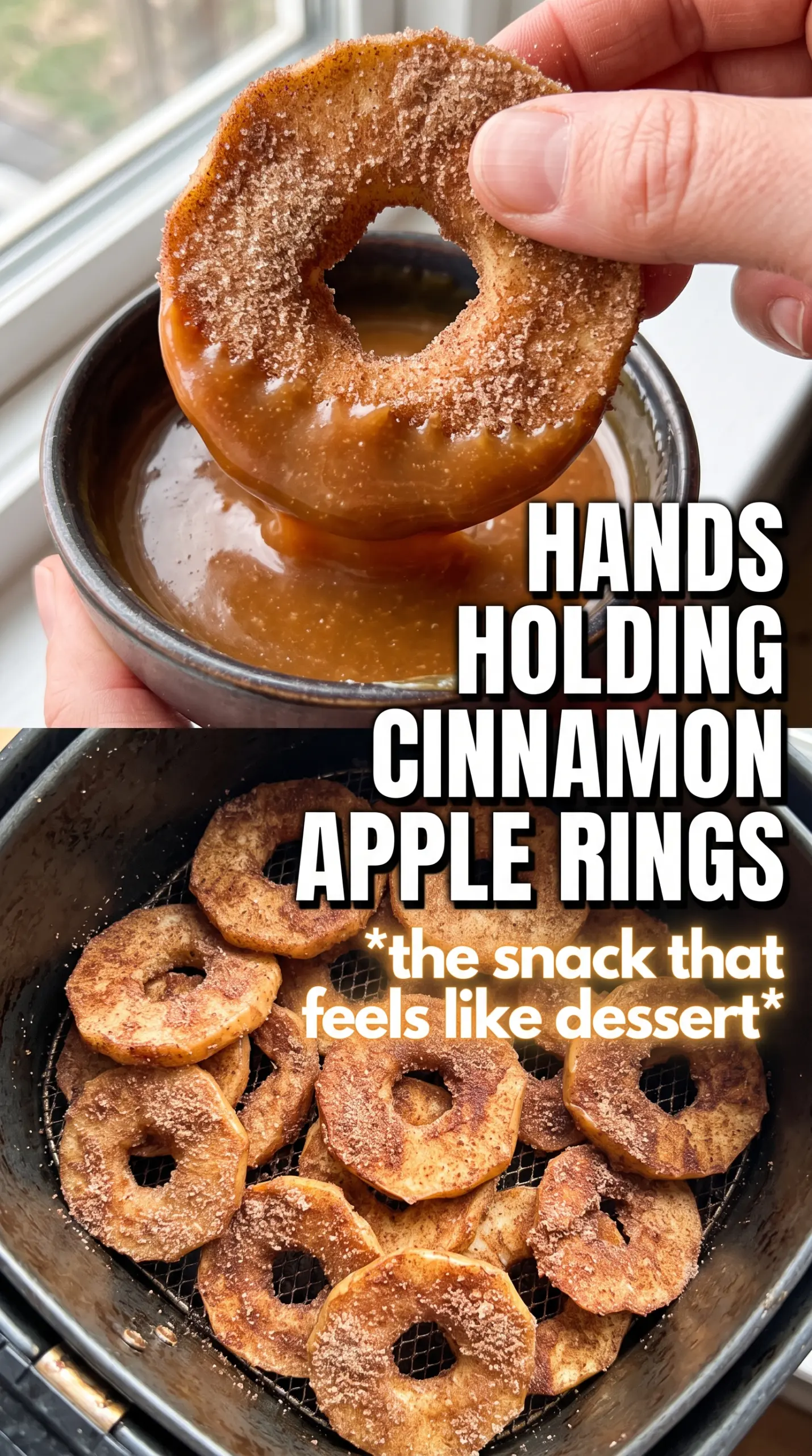 Air Fryer Cinnamon Apple Rings golden caramelized