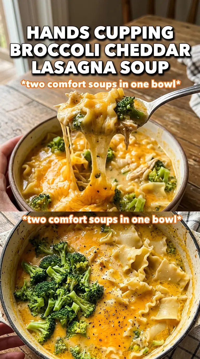 Broccoli Cheddar Lasagna Soup creamy cheesy