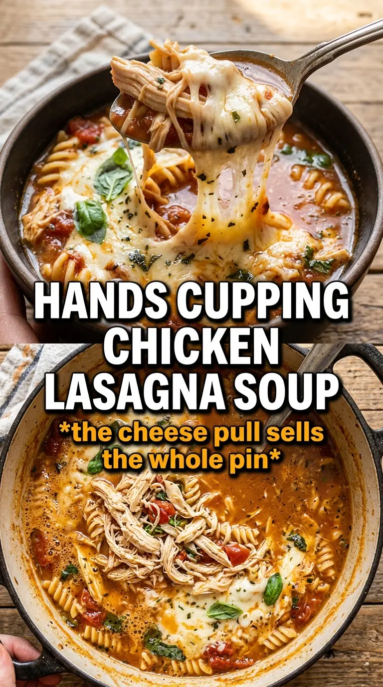 Chicken Lasagna Soup golden tomato broth, cheesy, comforting