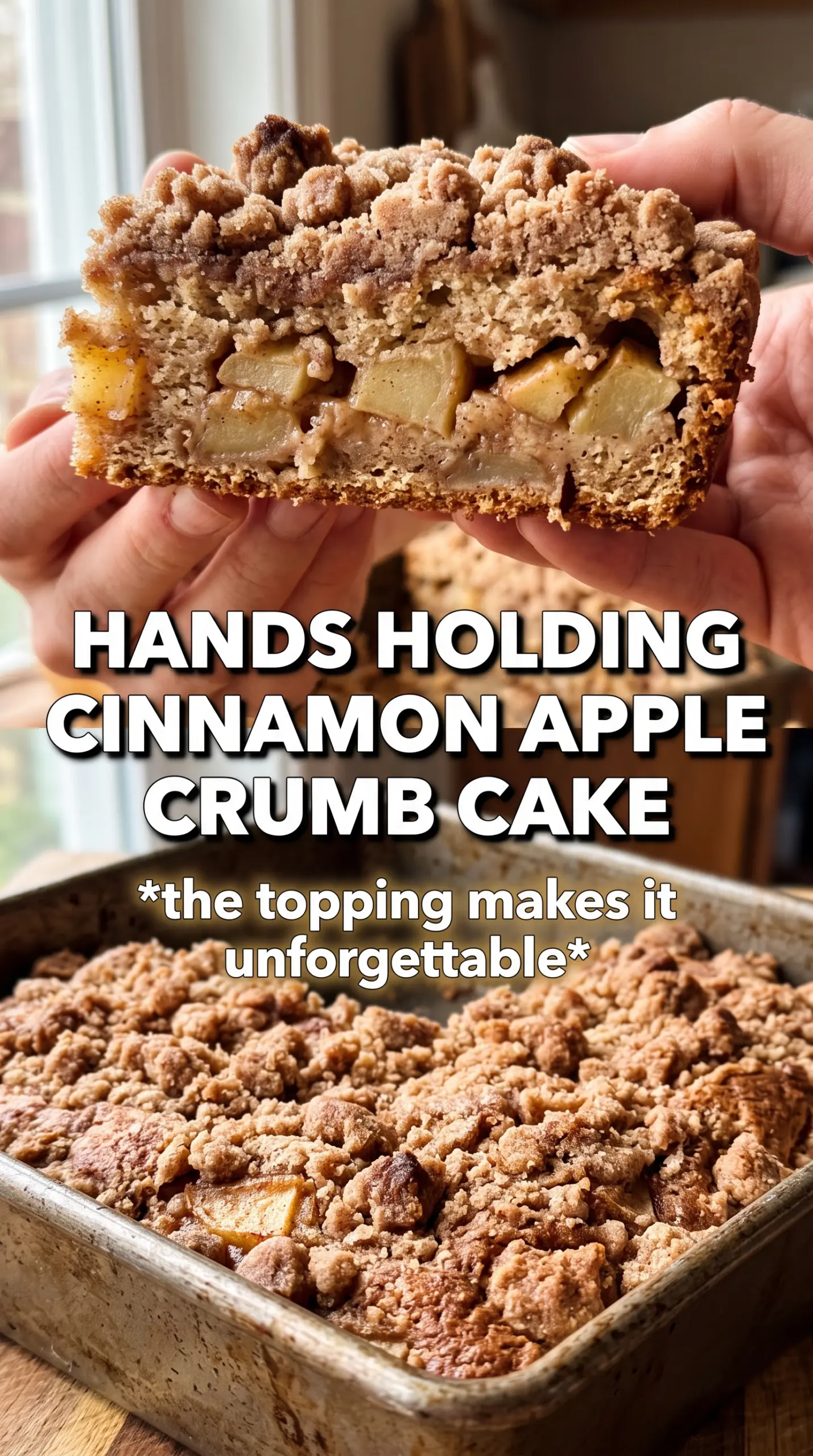 Cinnamon Apple Crumb Cake, buttery crumb, apple-studded