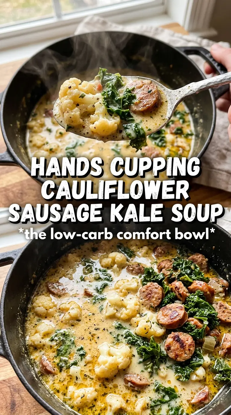 Creamy Cauliflower Sausage Kale Soup, creamy, hearty, savory