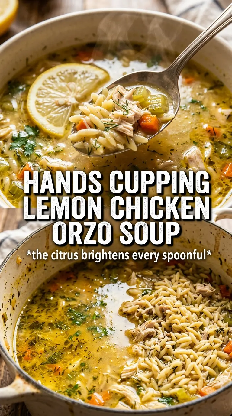 Lemon Chicken Orzo Soup bright broth, shredded chicken, fresh herbs